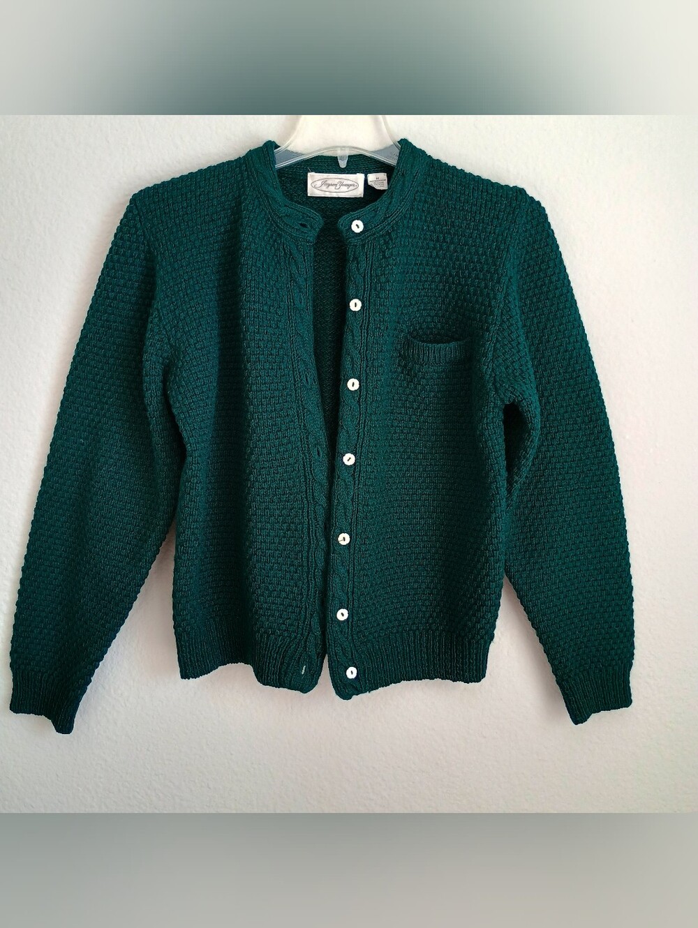 🌸 Vintage Jayson Younger  Green 100% Shetland Wool Cardigan Sweater